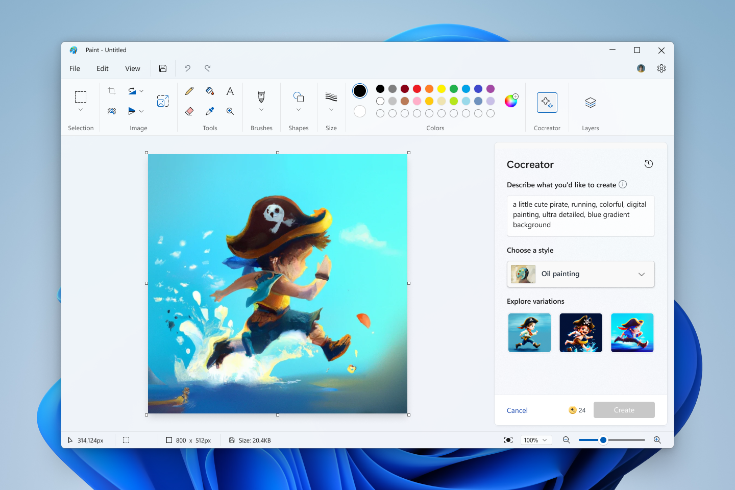 Screenshot of the Microsoft Paint Cocreator AI feature (Photo Credit: Microsoft.com)