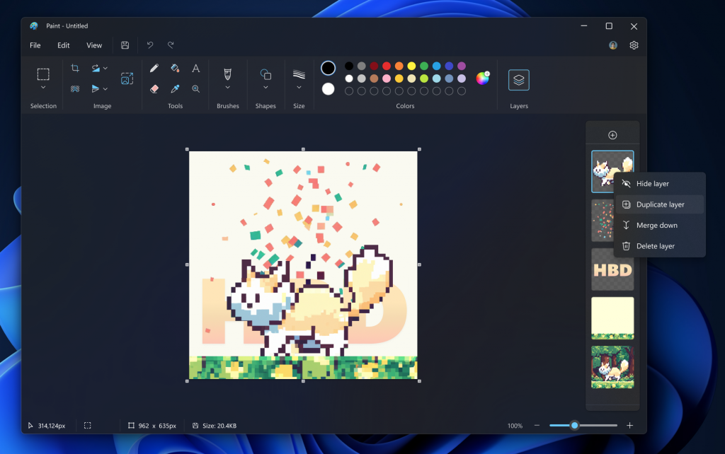 Screenshot from Microsoft Paint in Windows 11 (Photo credit: Windows Insider Blog)