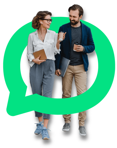 Two Colleagues Walking Together - Decorative Bubble Graphic Hollow - PNG-01