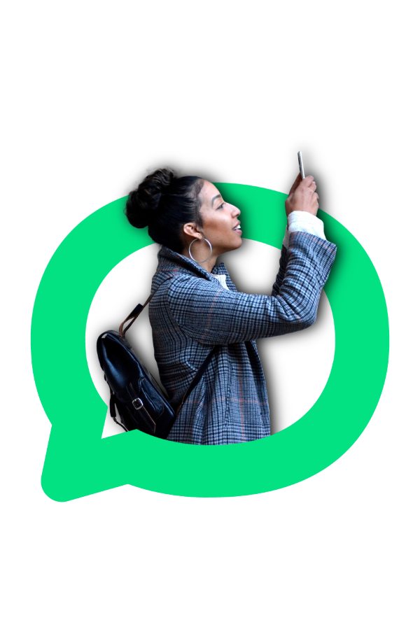 Woman Holding a Phone In a Decorative Green Bubble | Contact Hable - Microsoft Adoption and Change Experts